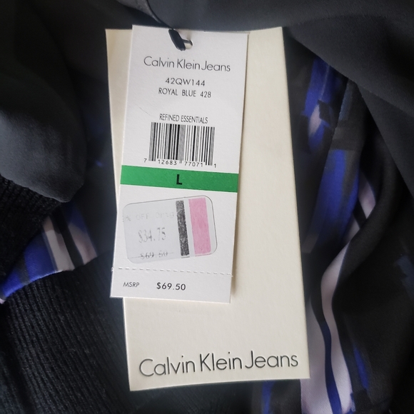 Calvin Klein Jeans Women's Blouse Large Long Sleeve Top Black Blue Office NEW - Picture 9 of 9